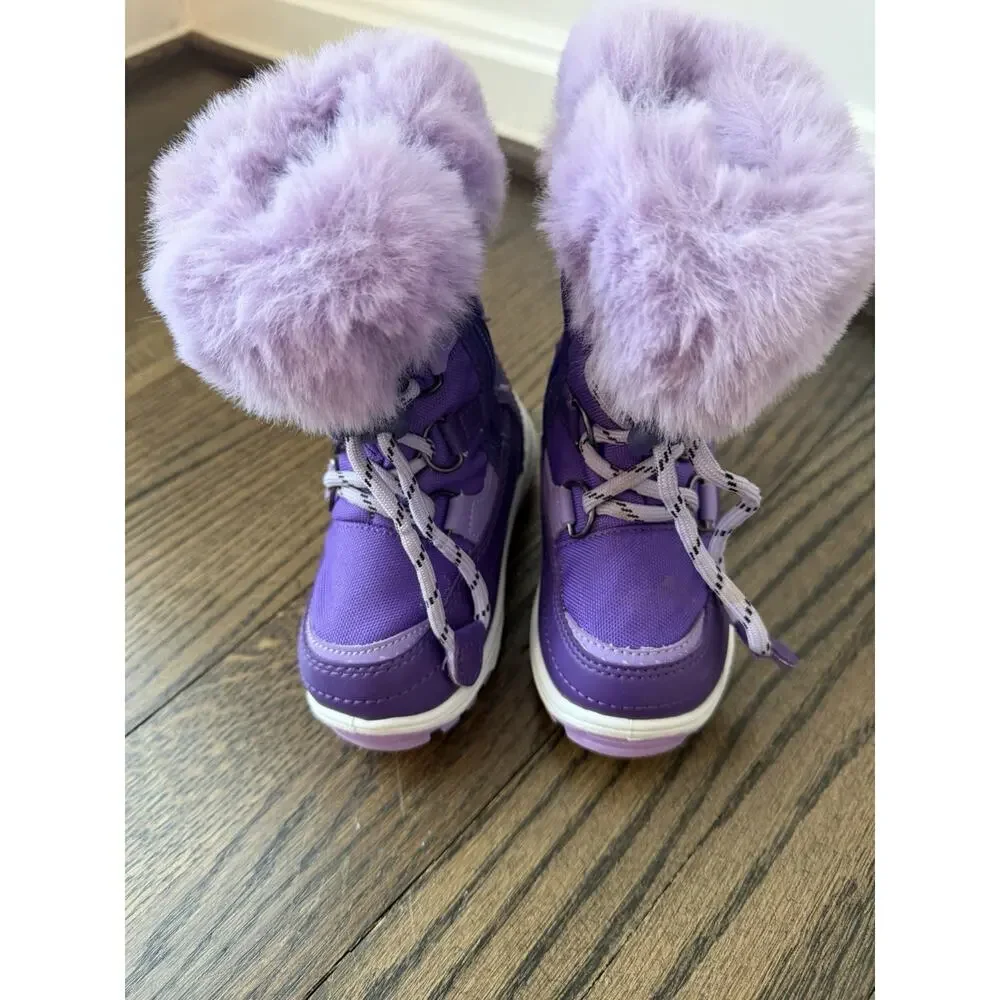 DREAM PAIRS Girls Toddler Snow Boots Slip Resistant Faux Fur Purple Sz 5 NEW